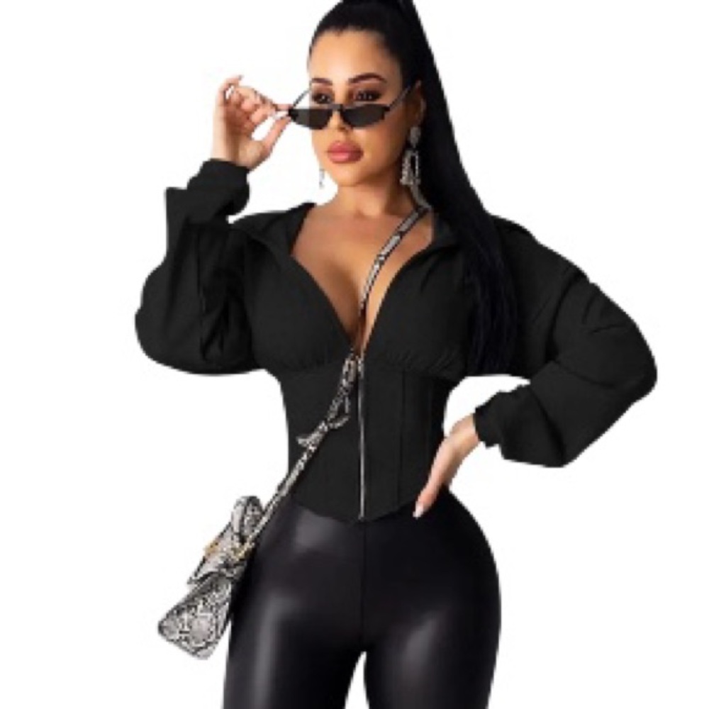 Black Corset Zipped Hoodie